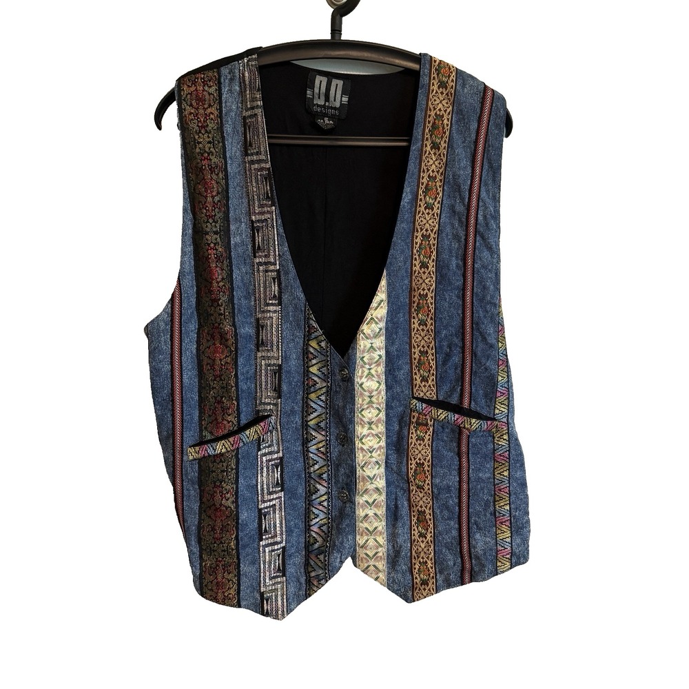 VTG DD Designs Womens Patchwork Vest 1X Boho Hippie Retro 70s Style Urban Chic
